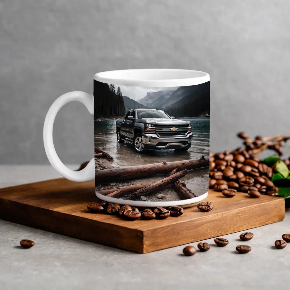 Chevrolet Silverado Parked By Mountain Lake – Mugs