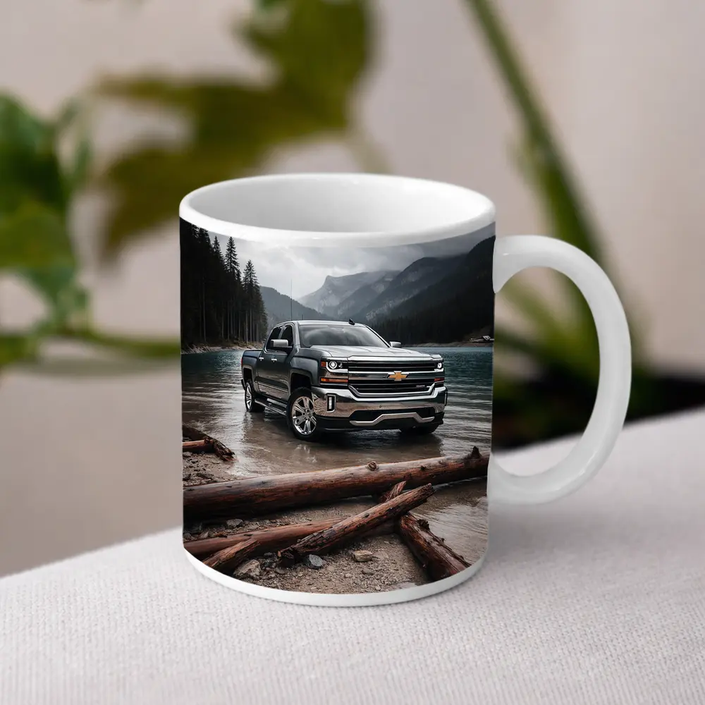 Chevrolet Silverado Parked By Mountain Lake – Mugs