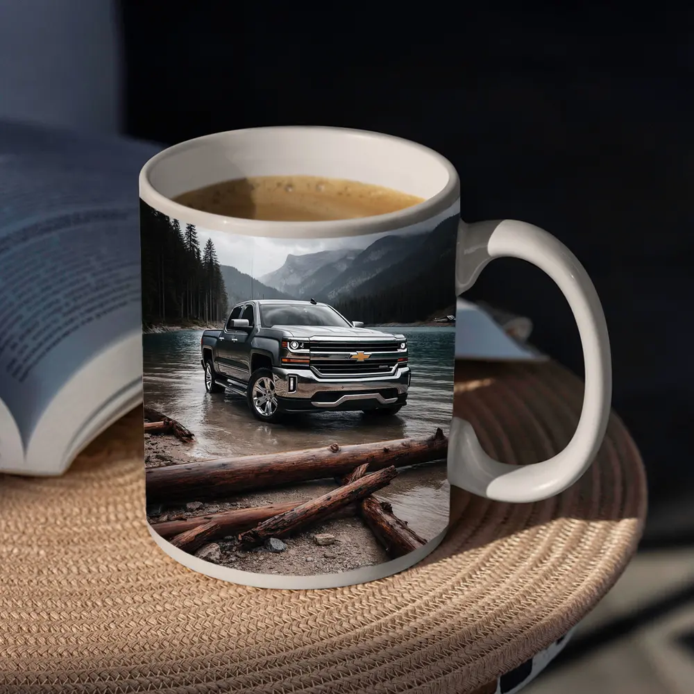Chevrolet Silverado Parked By Mountain Lake – Mugs