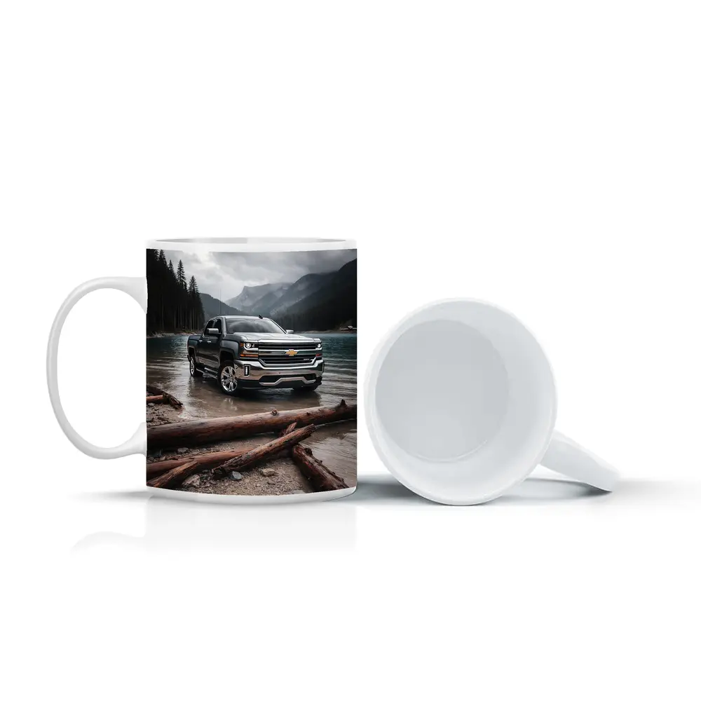 Chevrolet Silverado Parked By Mountain Lake – Mugs