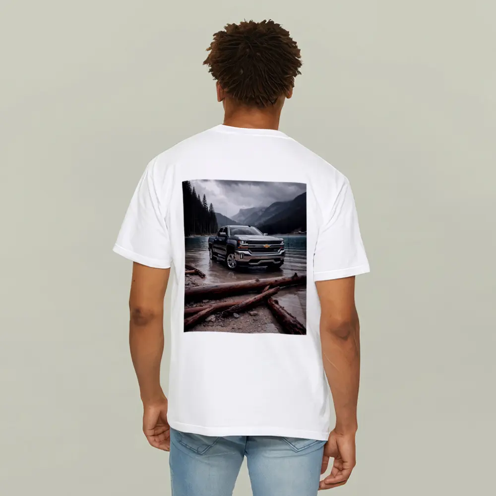 Chevrolet Silverado Parked By Mountain Lake – T-Shirts