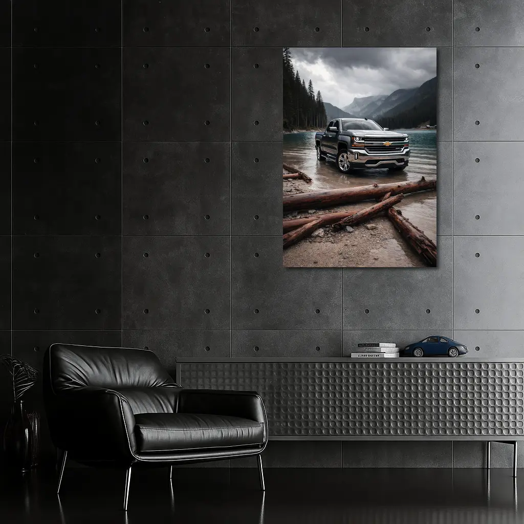 Chevrolet Silverado Parked By Mountain Lake – Wall Art