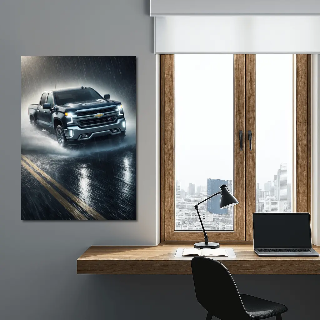 Chevrolet Silverado Driving Through Heavy Rain – Wall Art