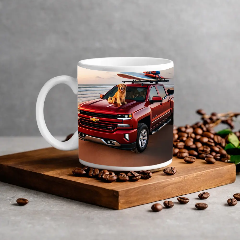 Chevrolet Silverado Red Truck Beach Golden Retriever – Mugs