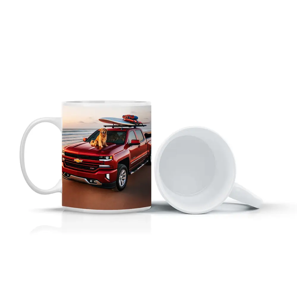 Chevrolet Silverado Red Truck Beach Golden Retriever – Mugs
