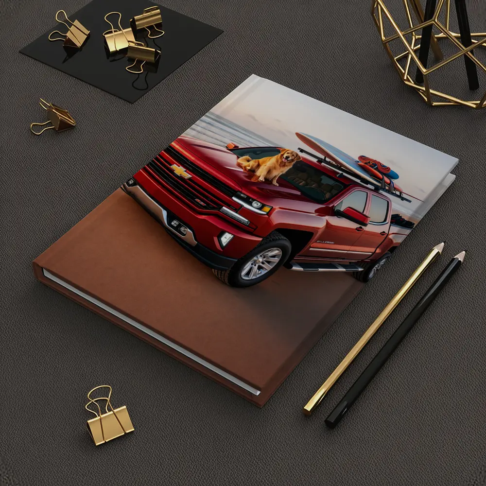 Chevrolet Silverado Red Truck Beach Golden Retriever – Notebooks