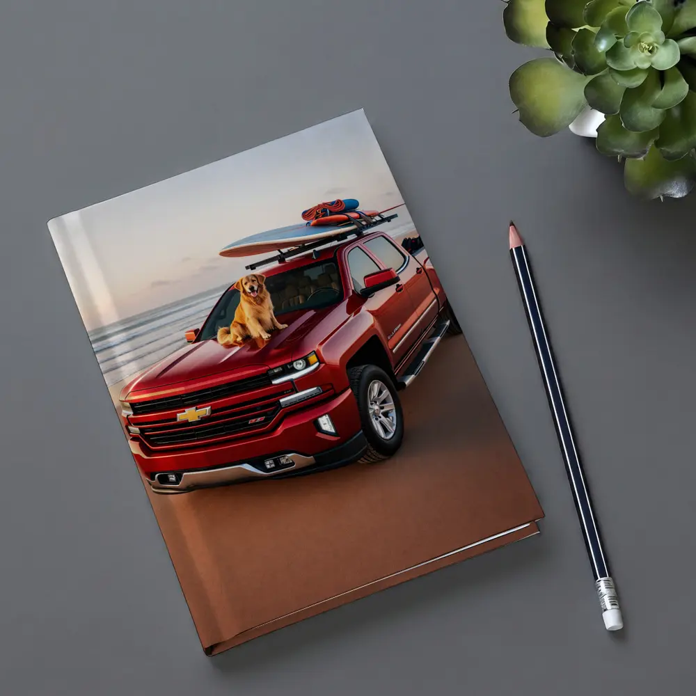 Chevrolet Silverado Red Truck Beach Golden Retriever – Notebooks