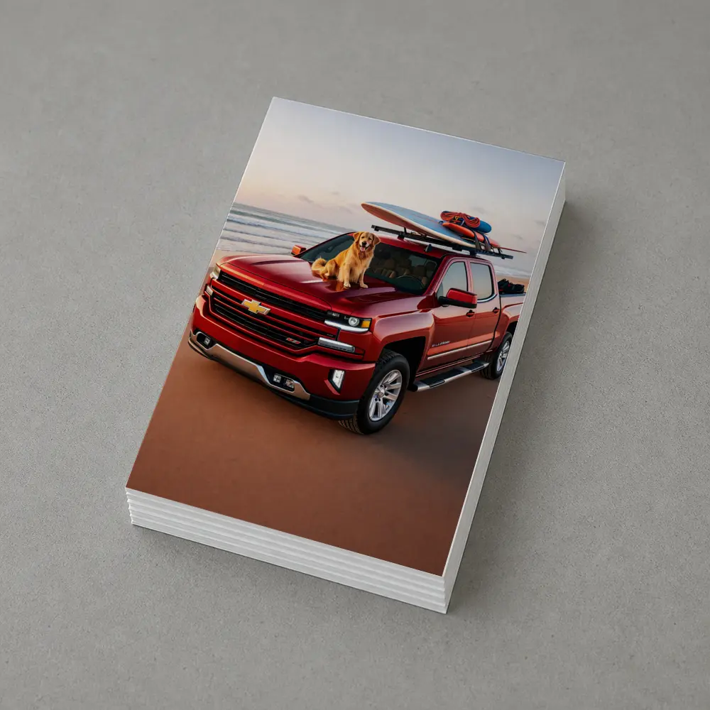 Chevrolet Silverado Red Truck Beach Golden Retriever – Postcards