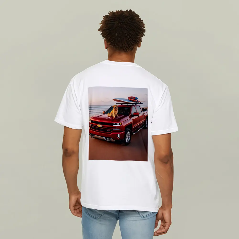 Chevrolet Silverado Red Truck Beach Golden Retriever – T-Shirts