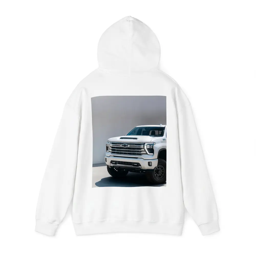 Chevrolet Silverado White Truck Front View – Hoodies
