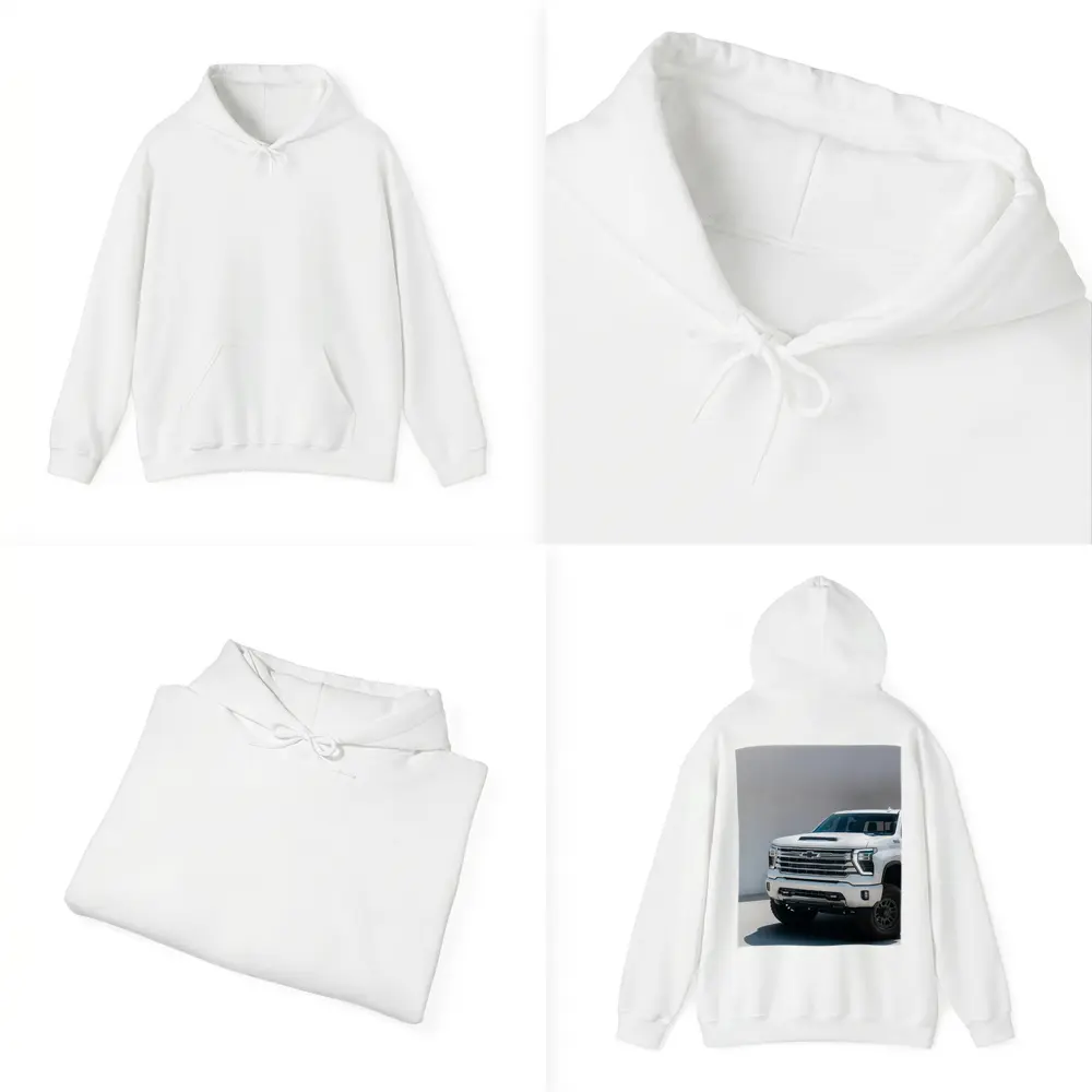 Chevrolet Silverado White Truck Front View – Hoodies