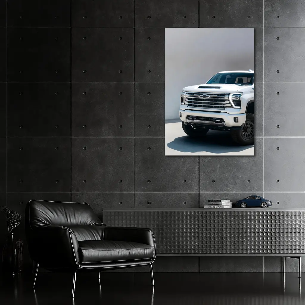 Chevrolet Silverado White Truck Front View – Wall Art