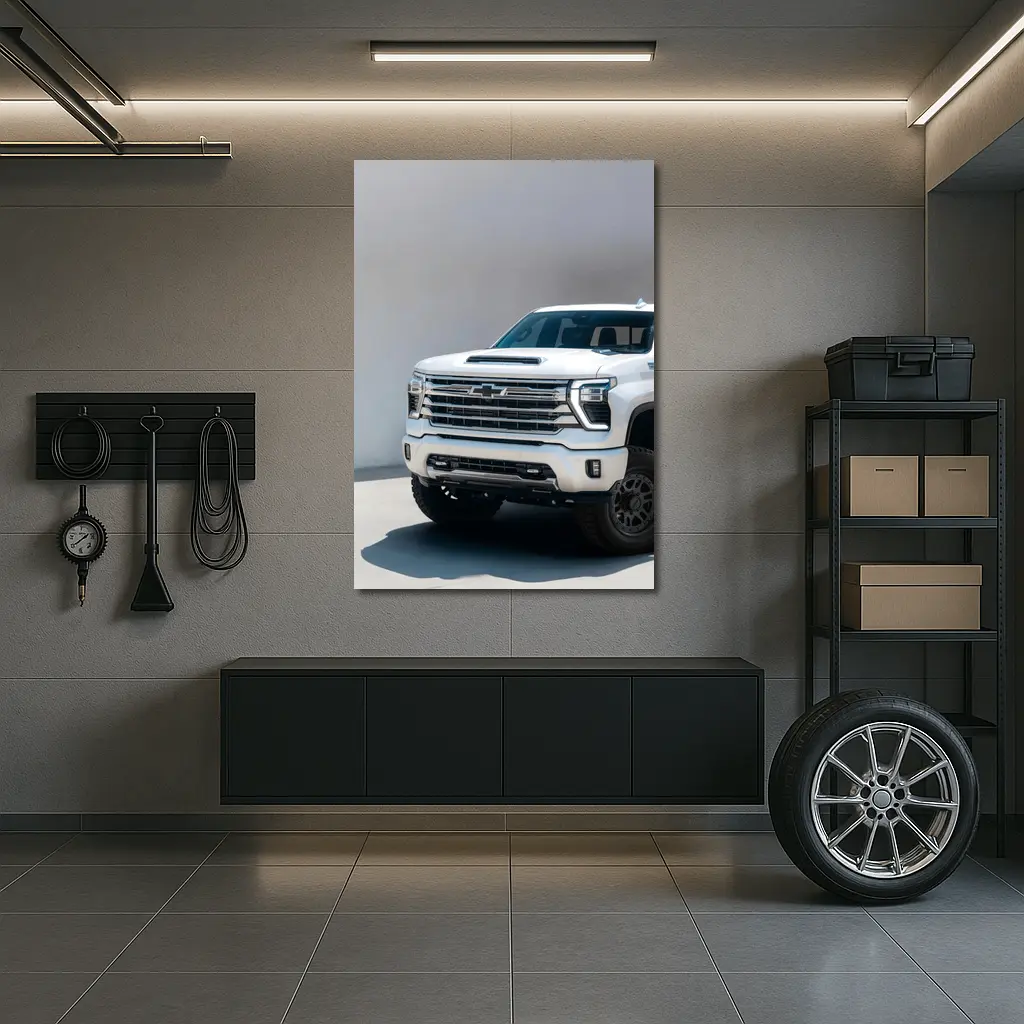 Chevrolet Silverado White Truck Front View – Wall Art