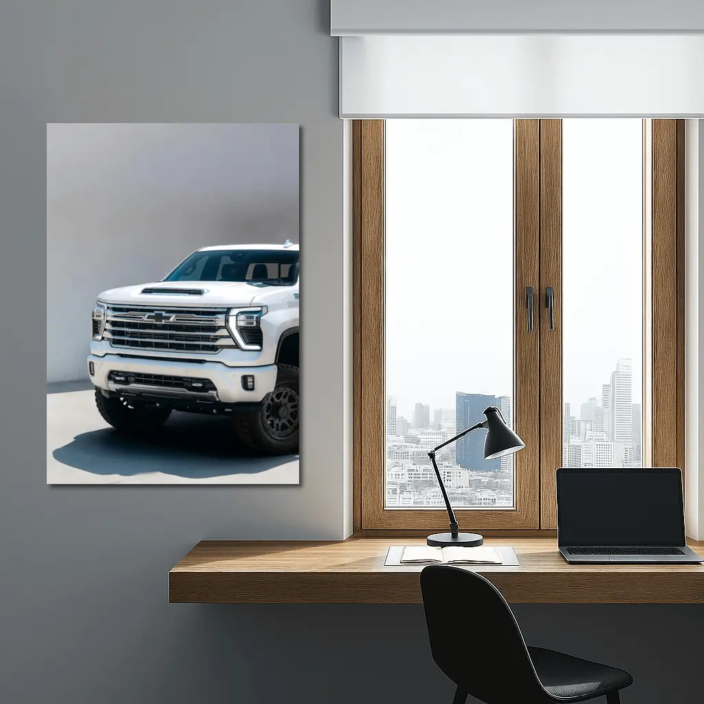 Chevrolet Silverado White Truck Front View – Wall Art