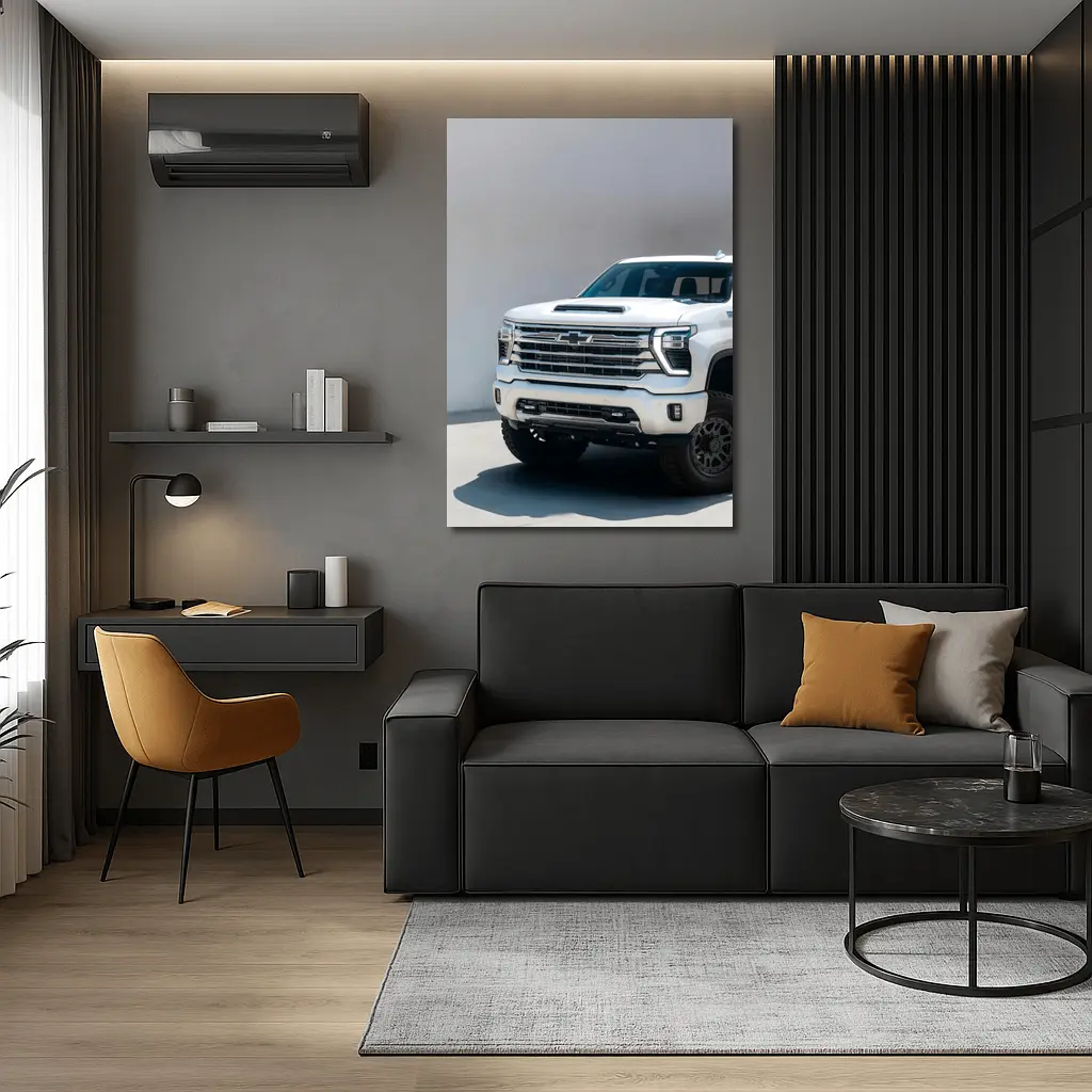 Chevrolet Silverado White Truck Front View – Wall Art