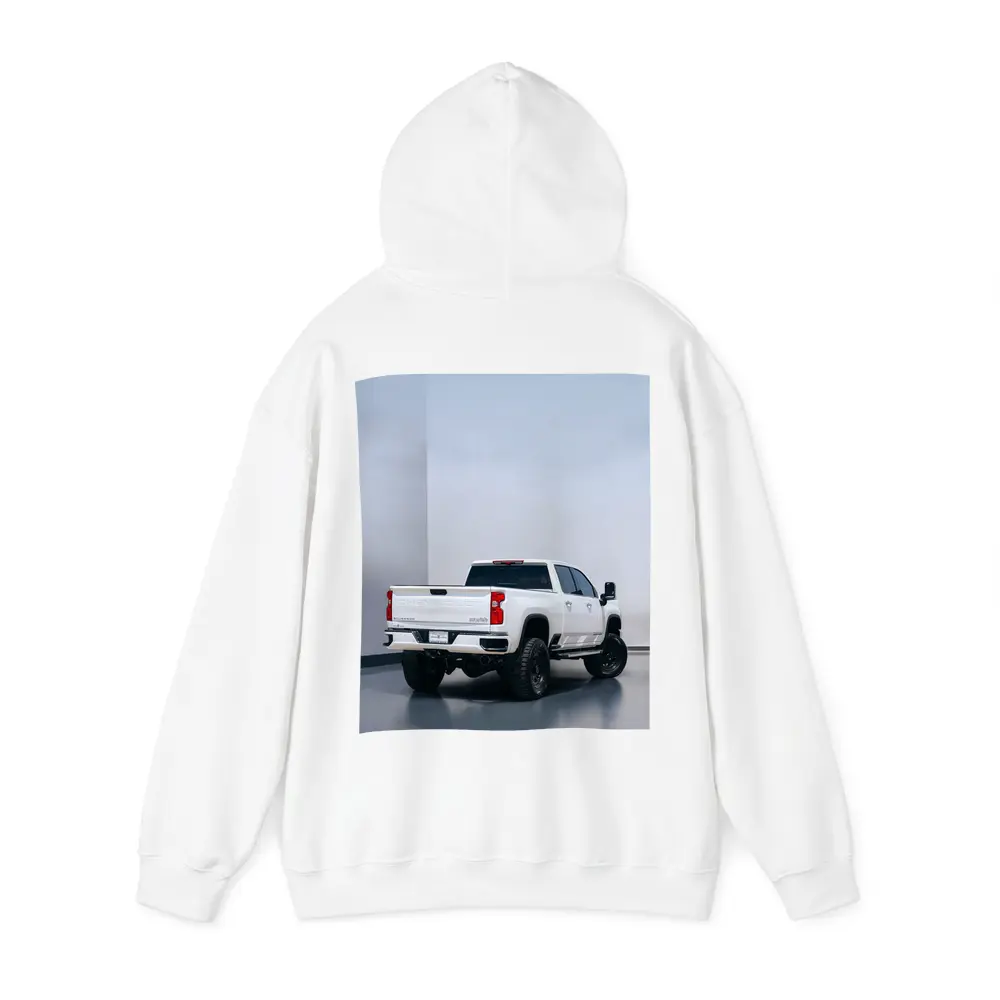 Chevrolet Silverado White Truck Studio Background – Hoodies
