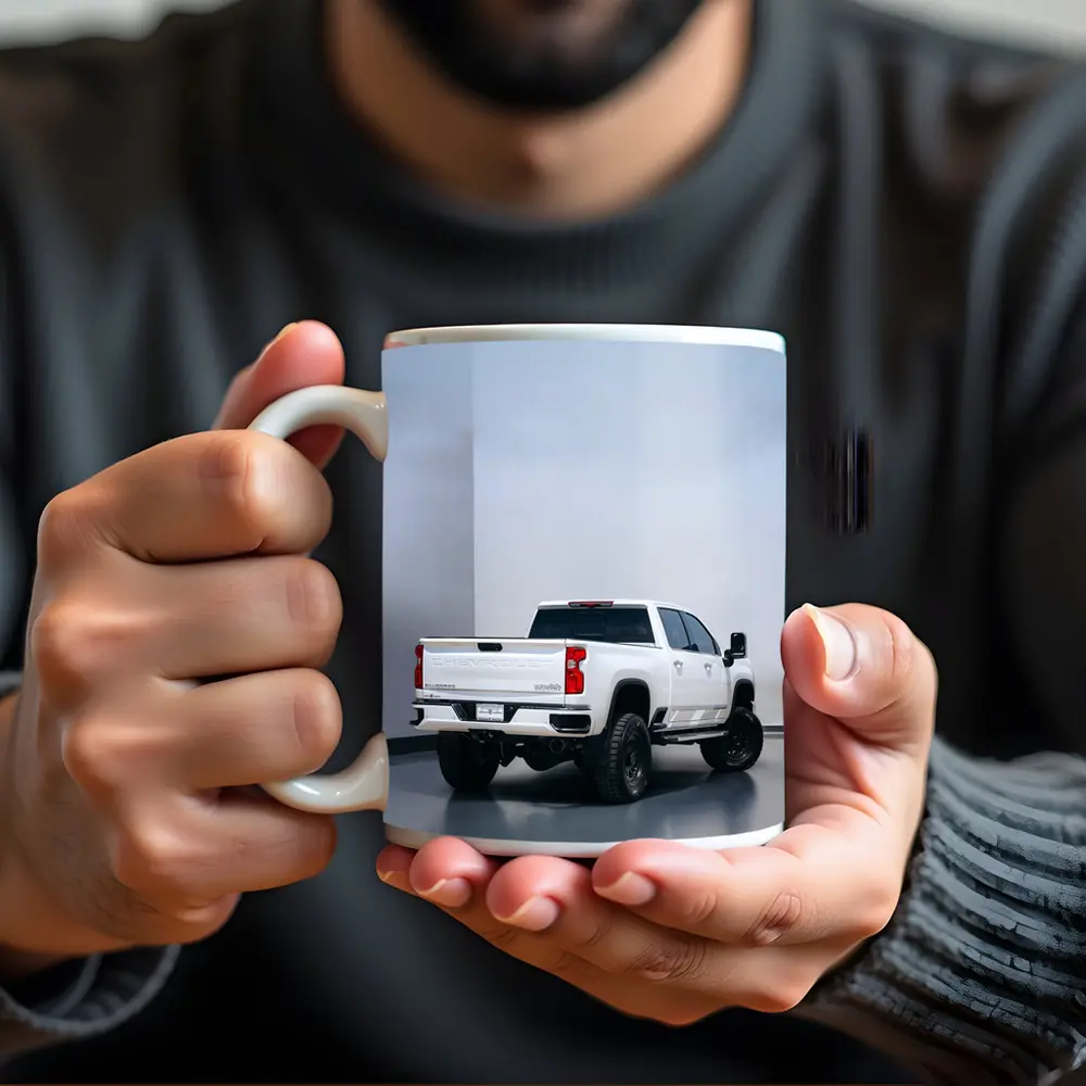 Chevrolet Silverado White Truck Studio Background – Mugs
