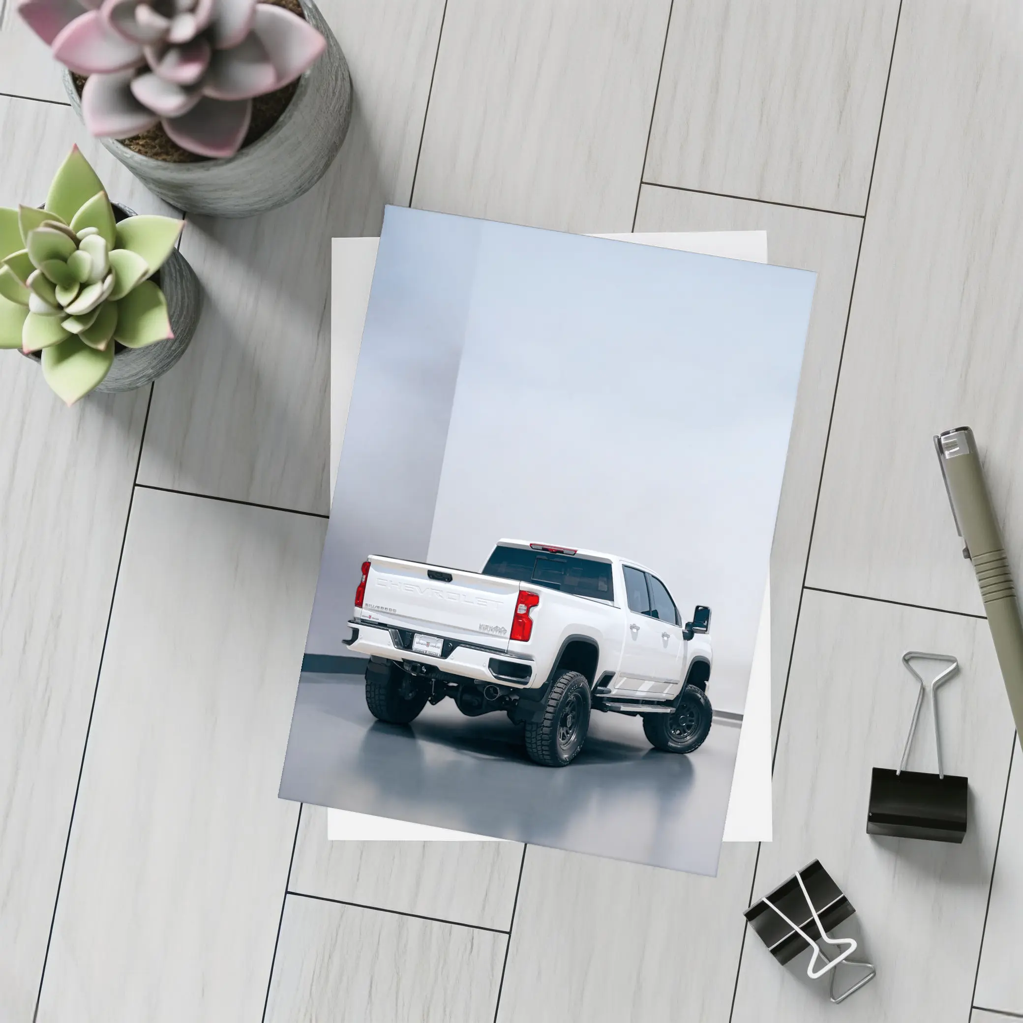 Chevrolet Silverado White Truck Studio Background – Postcards