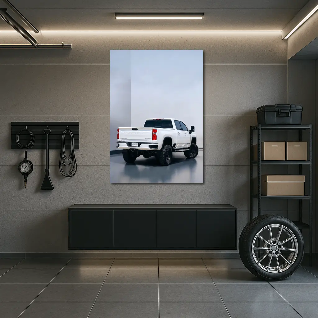 Chevrolet Silverado White Truck Studio Background – Wall Art