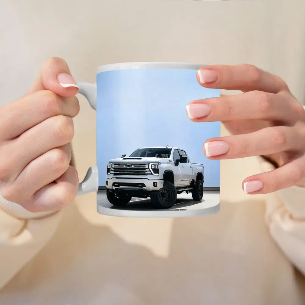 Chevrolet Silverado White Lifted Truck Clean Background – Mugs