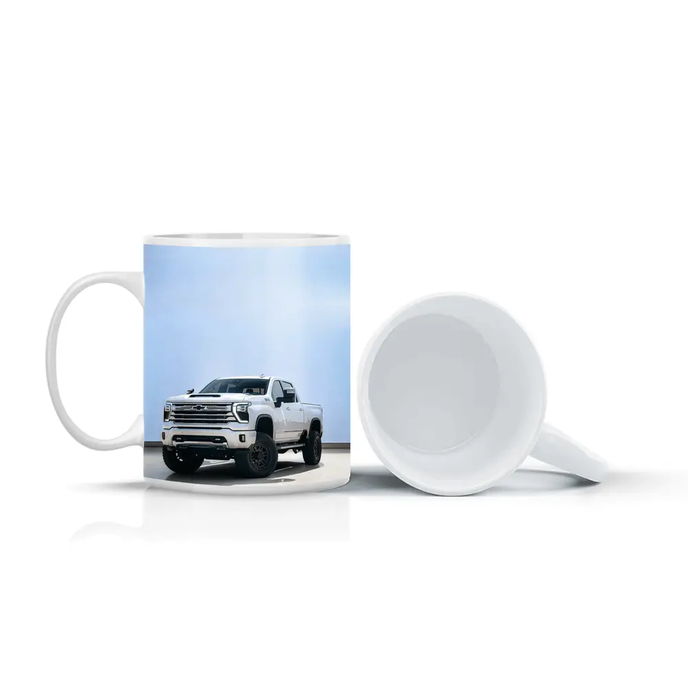 Chevrolet Silverado White Lifted Truck Clean Background – Mugs