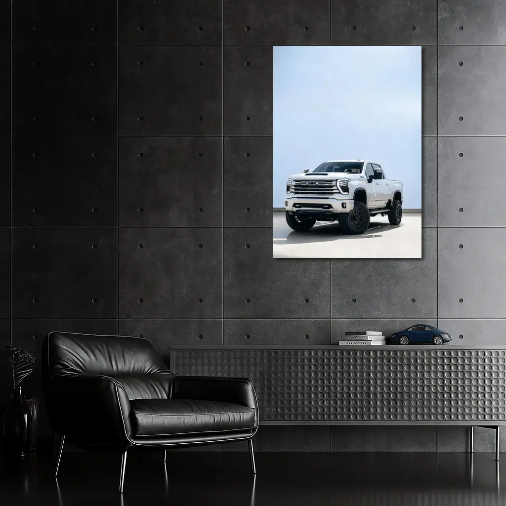 Chevrolet Silverado White Lifted Truck Clean Background – Wall Art