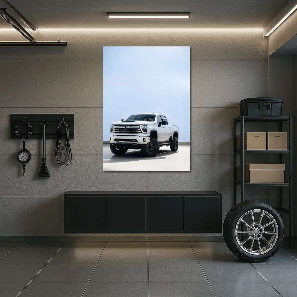 Chevrolet Silverado White Lifted Truck Clean Background – Wall Art