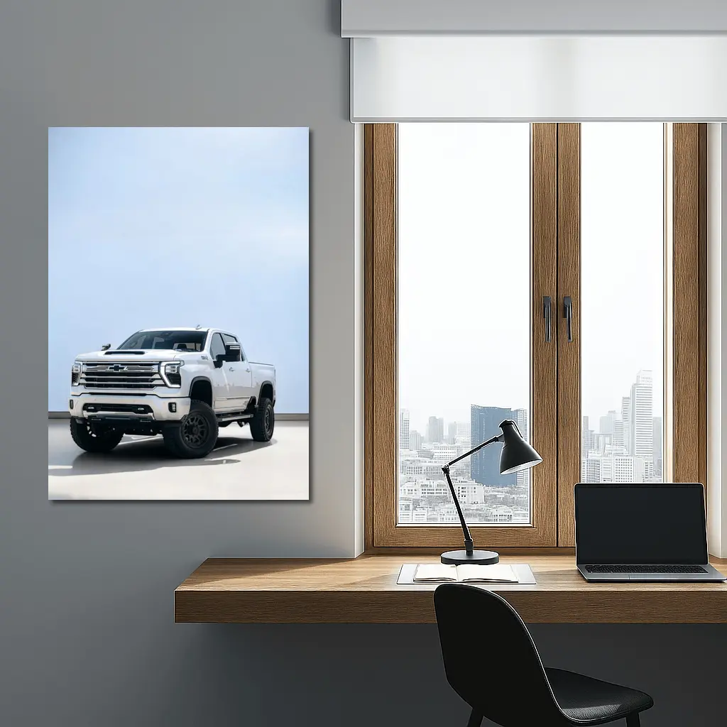 Chevrolet Silverado White Lifted Truck Clean Background – Wall Art