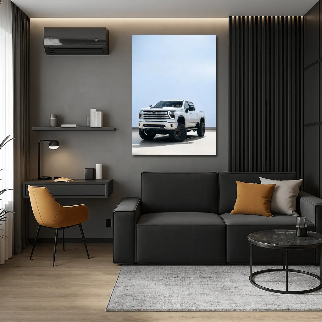 Chevrolet Silverado White Lifted Truck Clean Background – Wall Art