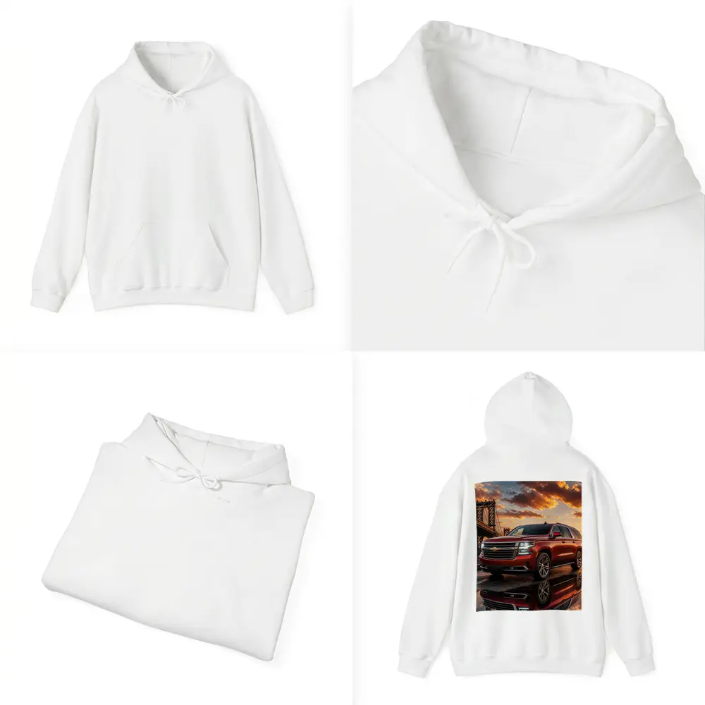 Chevrolet Suburban Red SUV Bridge Sunset – Hoodies