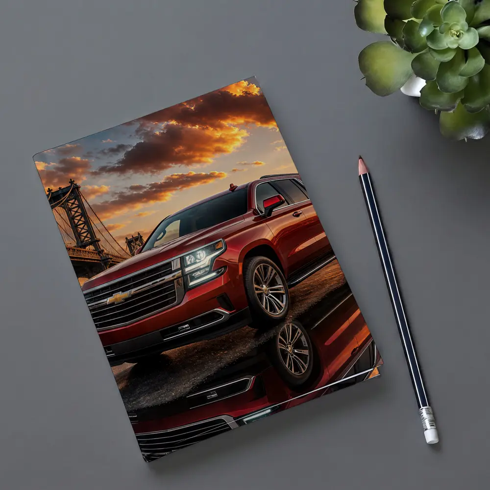Chevrolet Suburban Red SUV Bridge Sunset – Notebooks