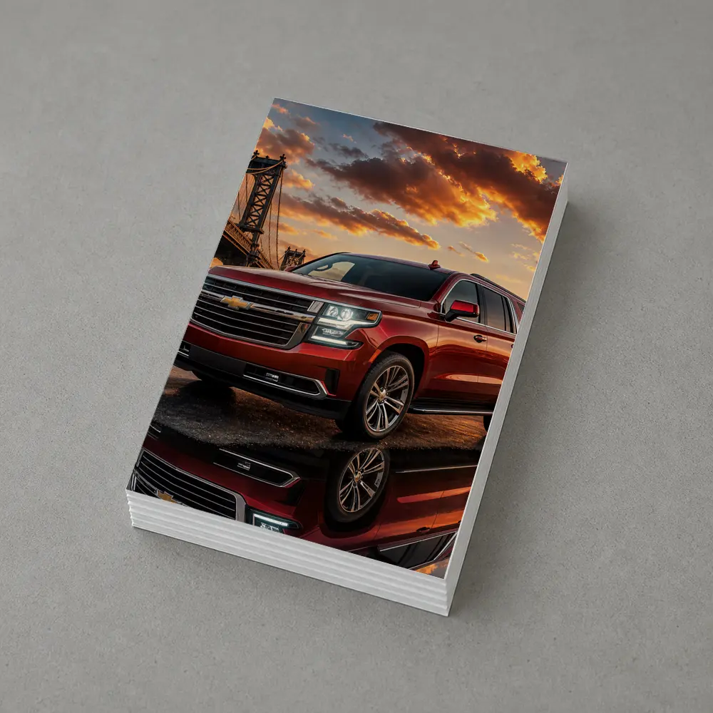 Chevrolet Suburban Red SUV Bridge Sunset – Postcards