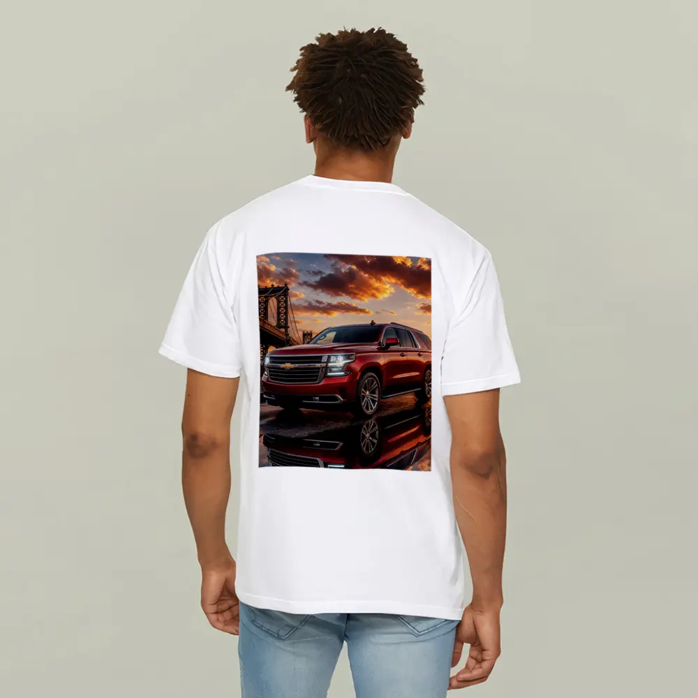 Chevrolet Suburban Red SUV Bridge Sunset – T-Shirts