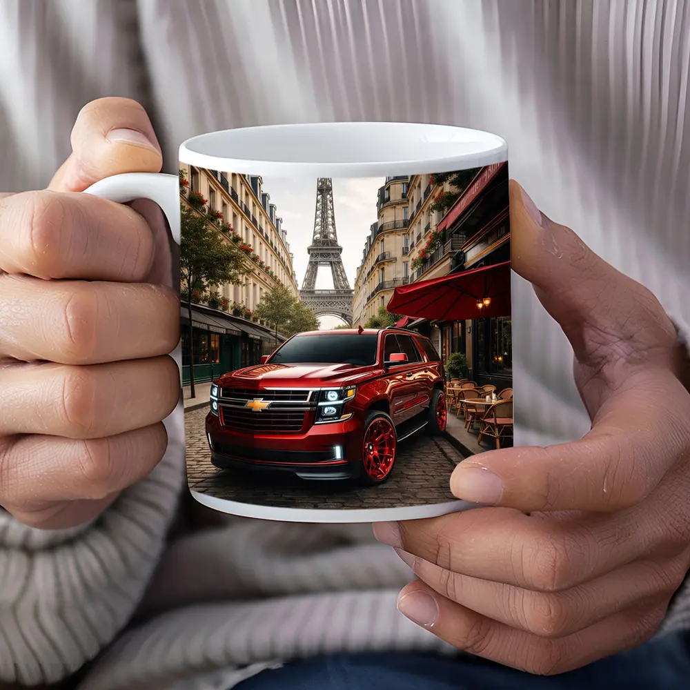 Chevrolet Suburban Red SUV Paris Streets – Mugs