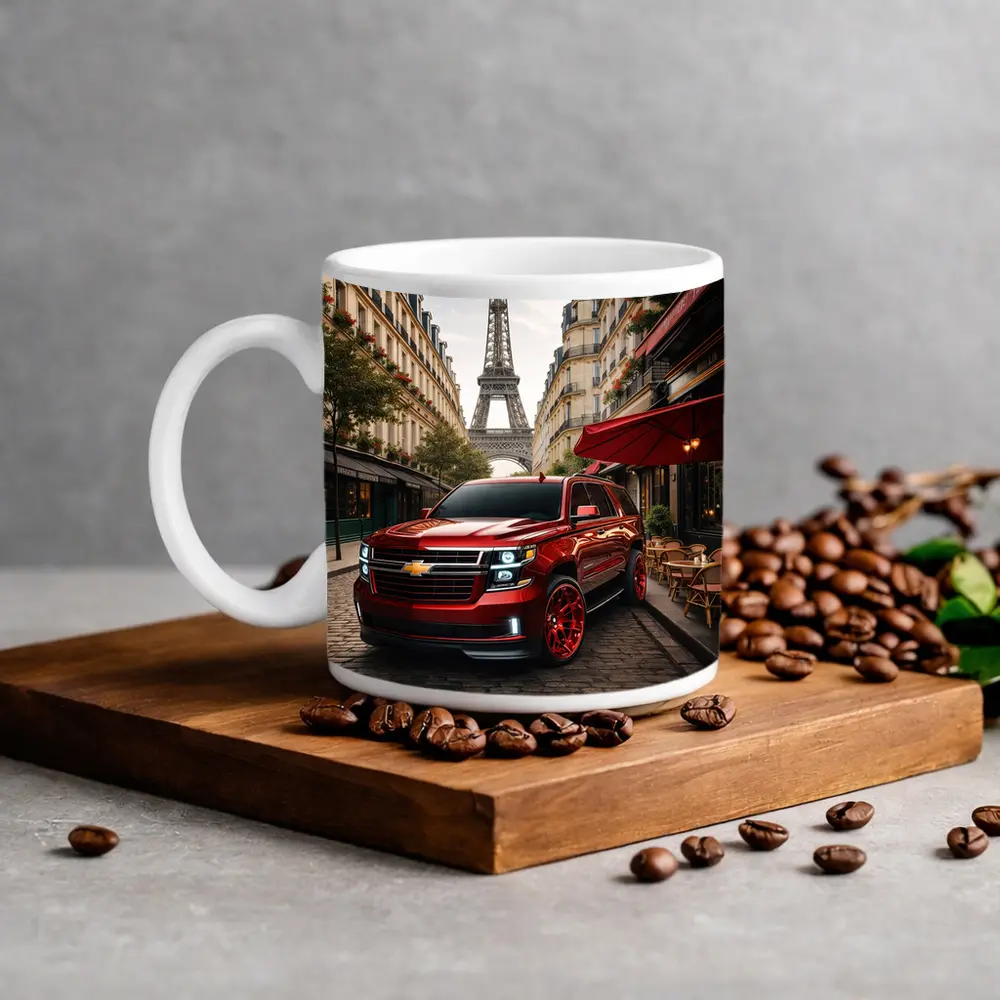 Chevrolet Suburban Red SUV Paris Streets – Mugs