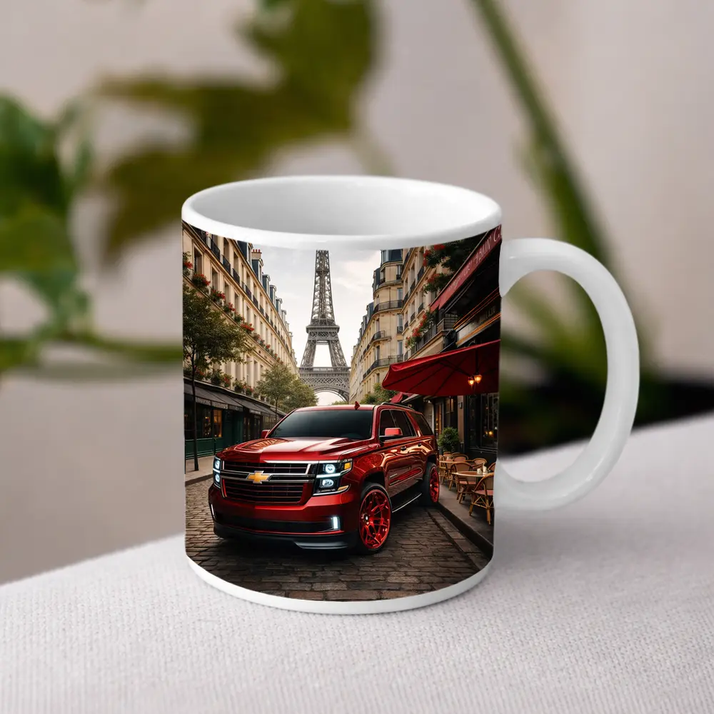 Chevrolet Suburban Red SUV Paris Streets – Mugs
