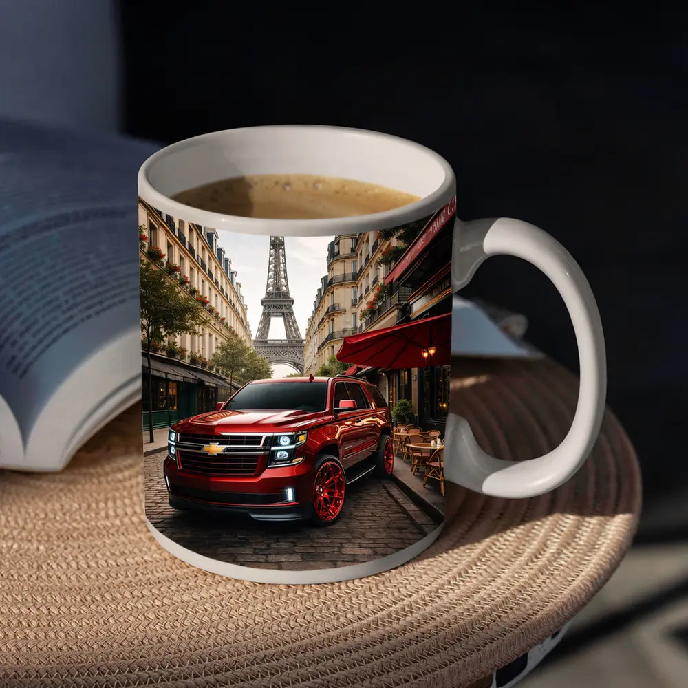 Chevrolet Suburban Red SUV Paris Streets – Mugs