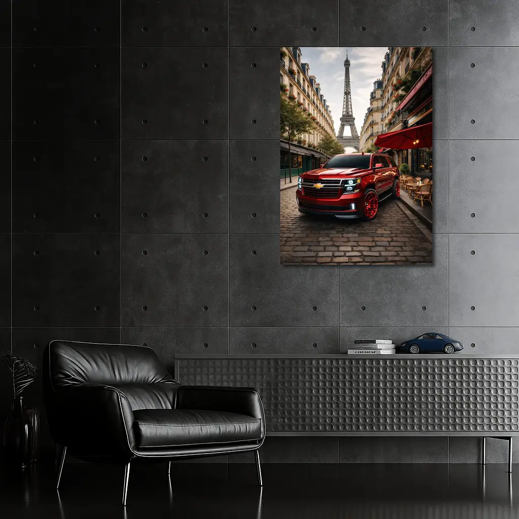 Chevrolet Suburban Red SUV Paris Streets – Wall Art