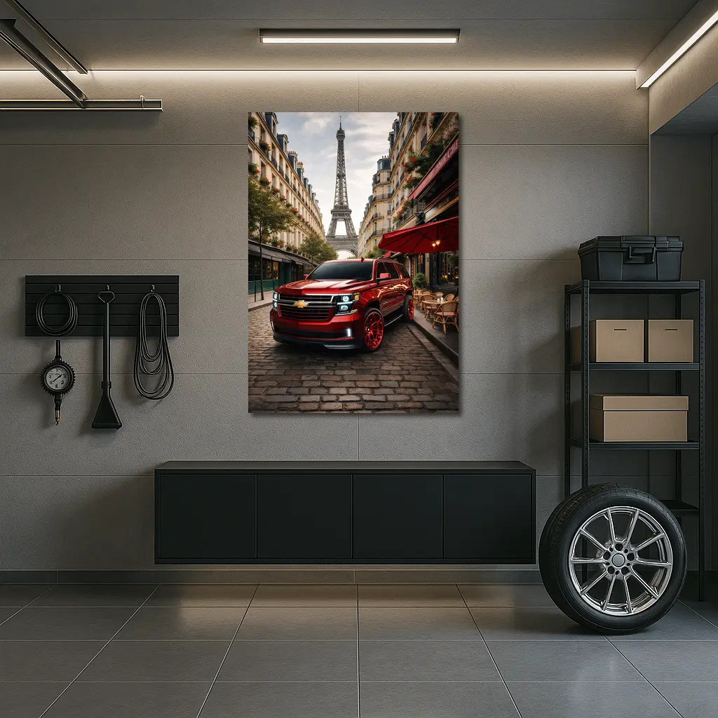 Chevrolet Suburban Red SUV Paris Streets – Wall Art