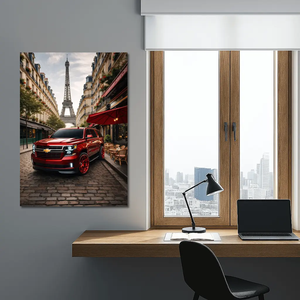 Chevrolet Suburban Red SUV Paris Streets – Wall Art