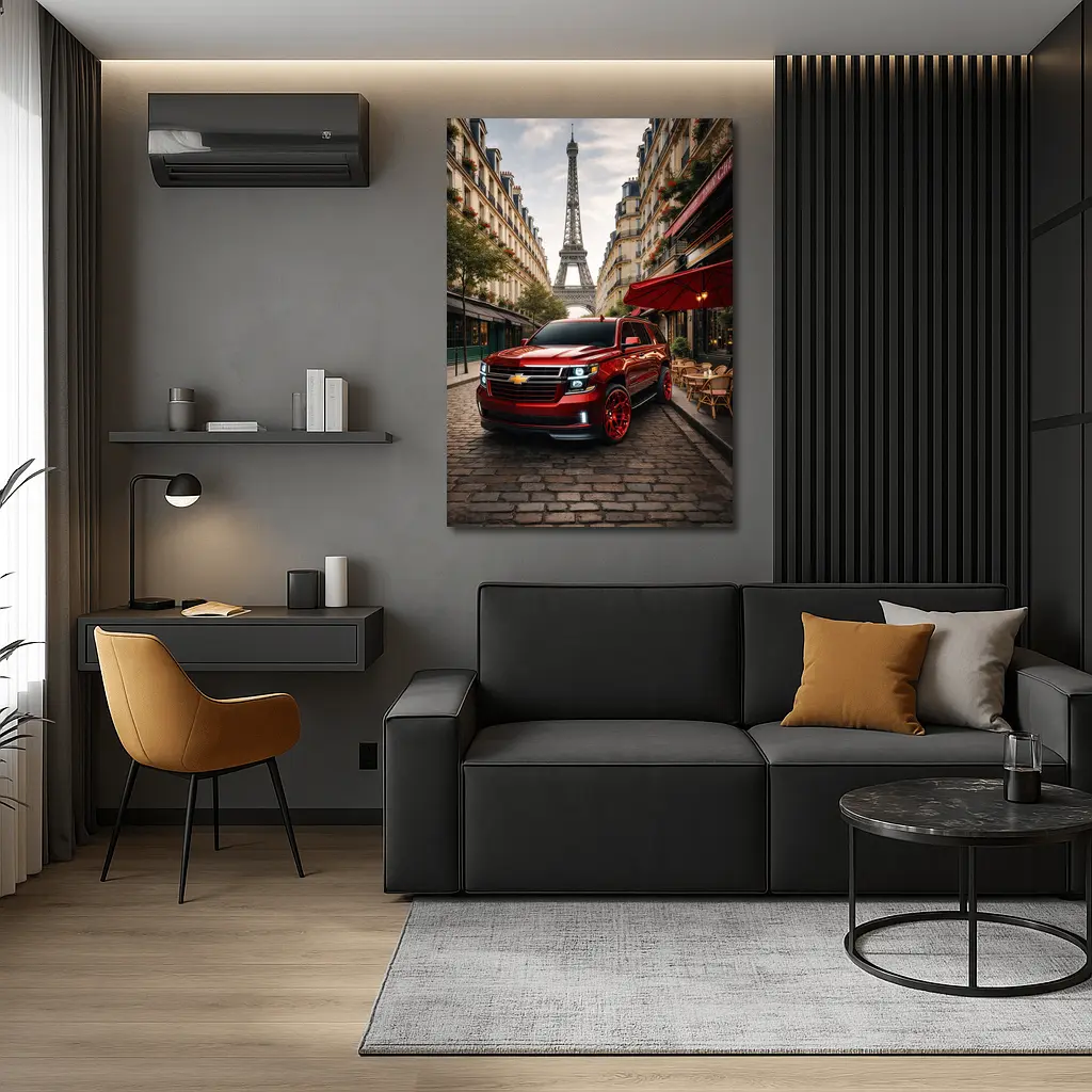 Chevrolet Suburban Red SUV Paris Streets – Wall Art