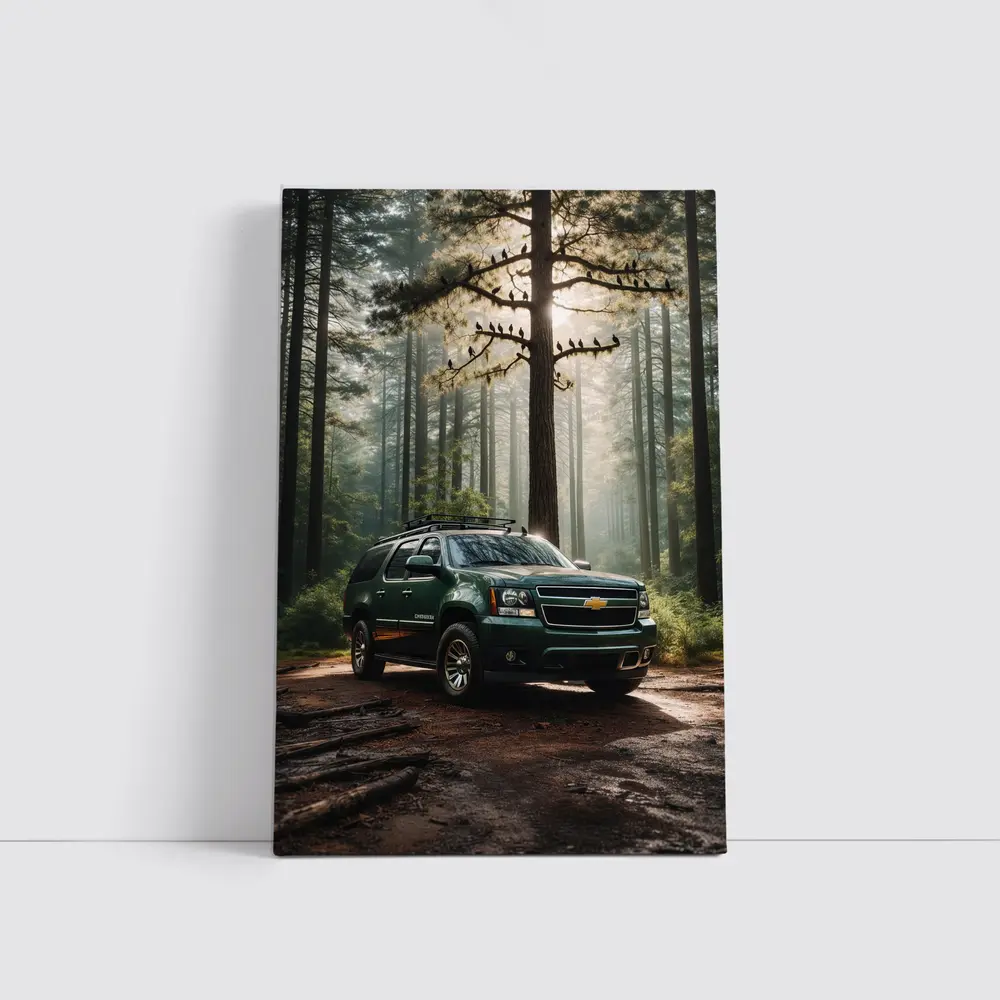 Chevrolet Suburban Green SUV Forest Setting – Wall Art