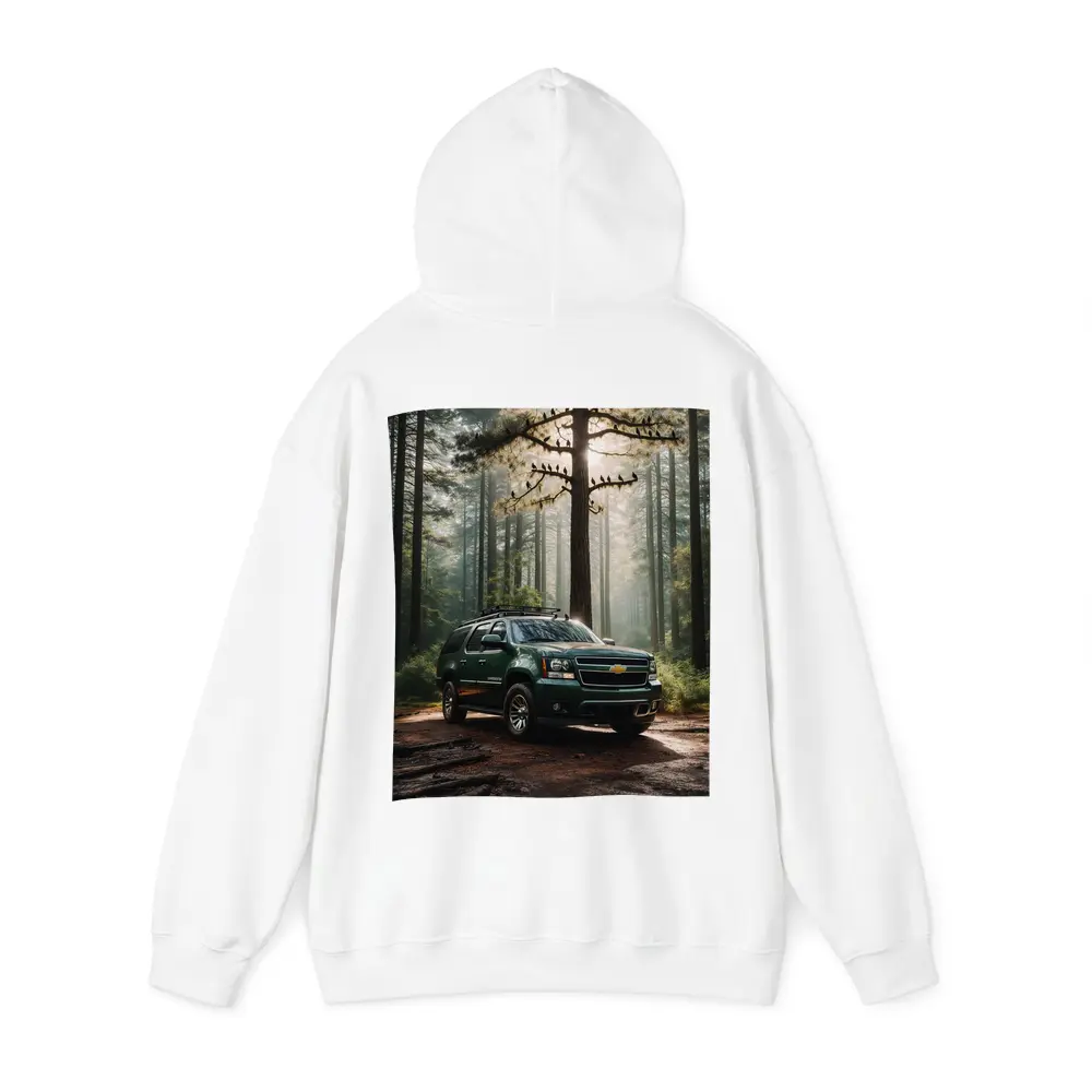Chevrolet Suburban Green SUV Forest Setting – Hoodies