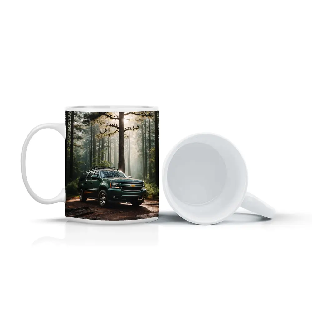 Chevrolet Suburban Green SUV Forest Setting – Mugs