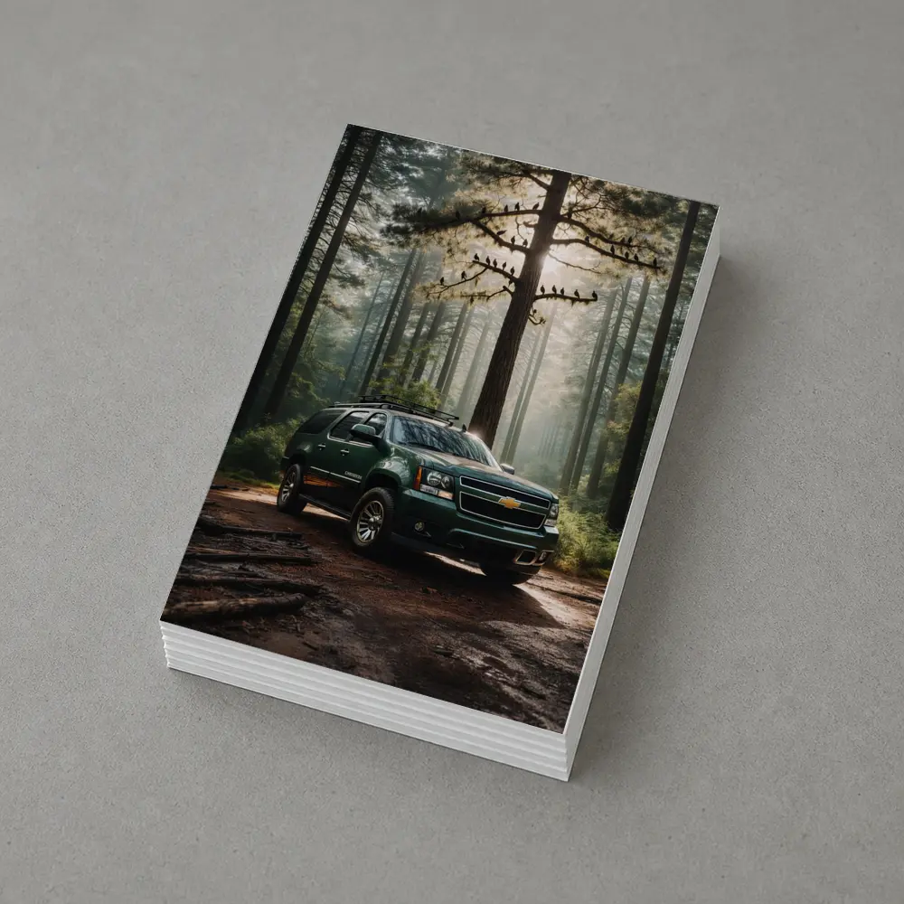 Chevrolet Suburban Green SUV Forest Setting – Postcards