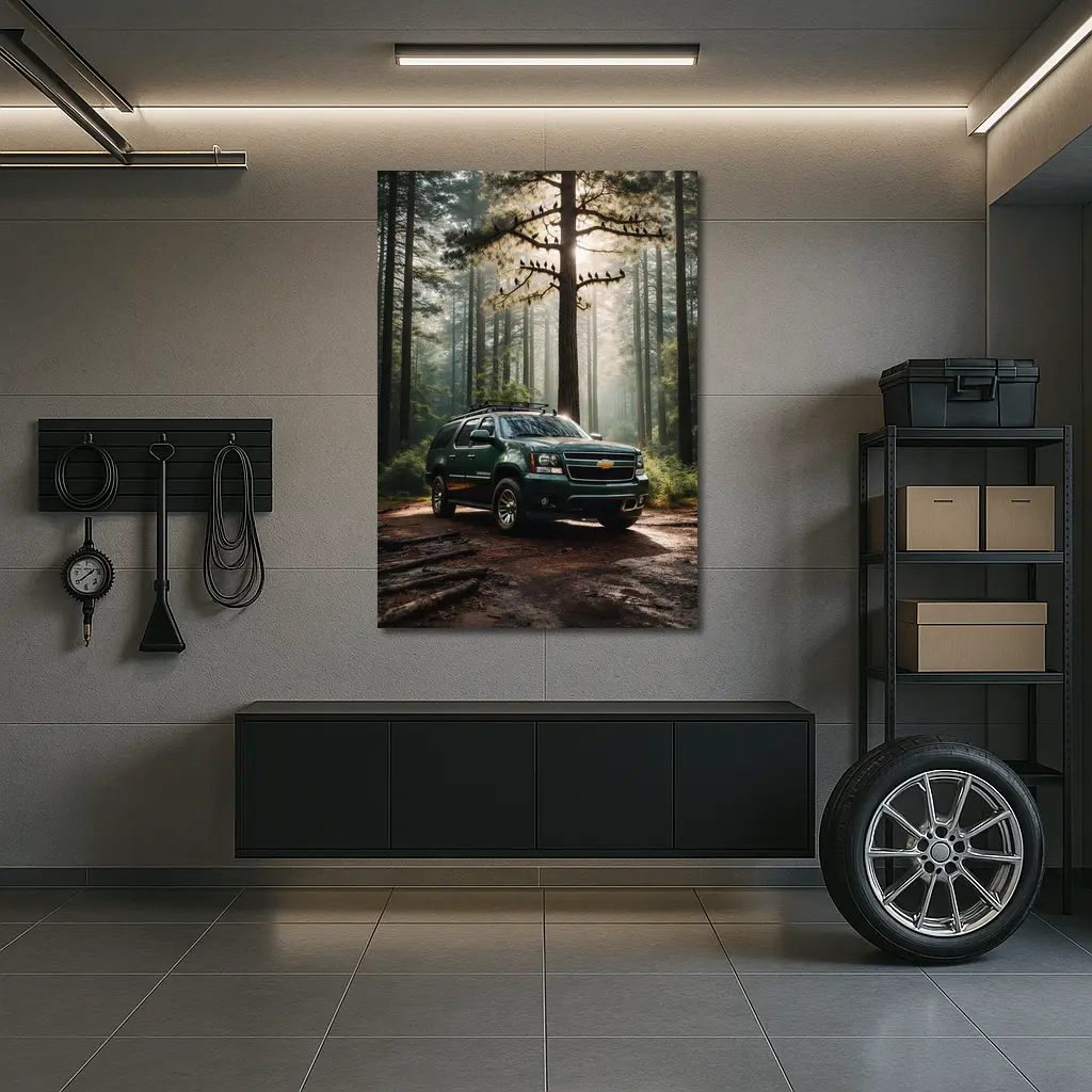 Chevrolet Suburban Green SUV Forest Setting – Wall Art