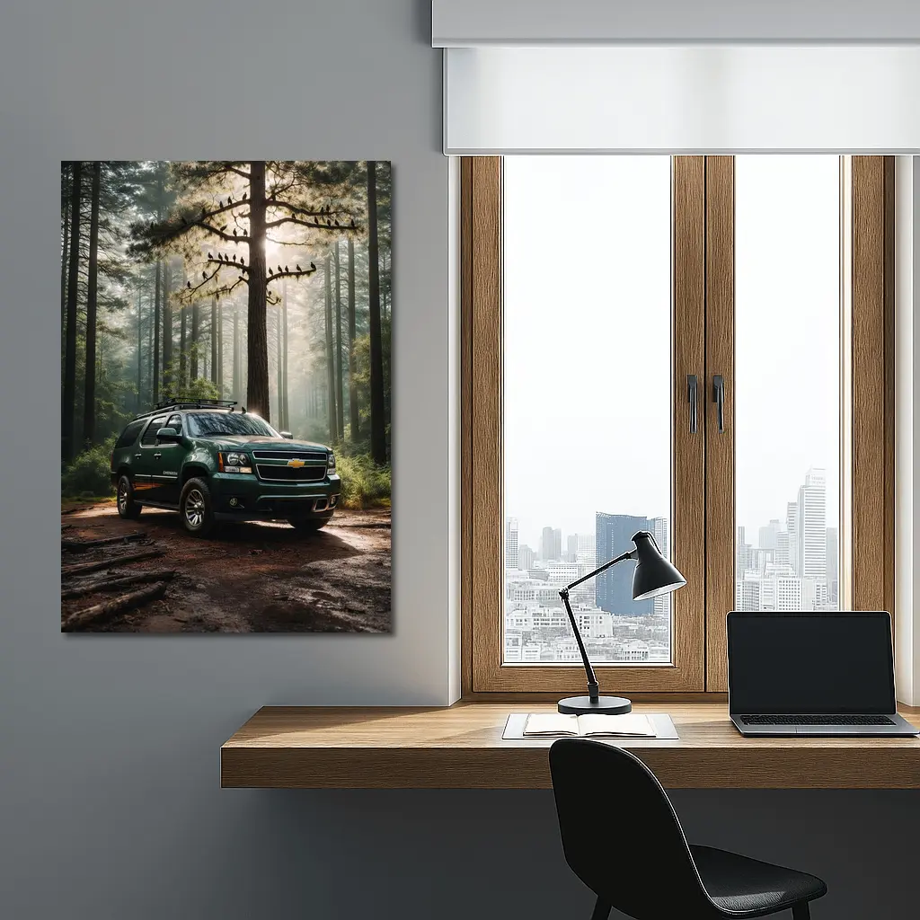 Chevrolet Suburban Green SUV Forest Setting – Wall Art