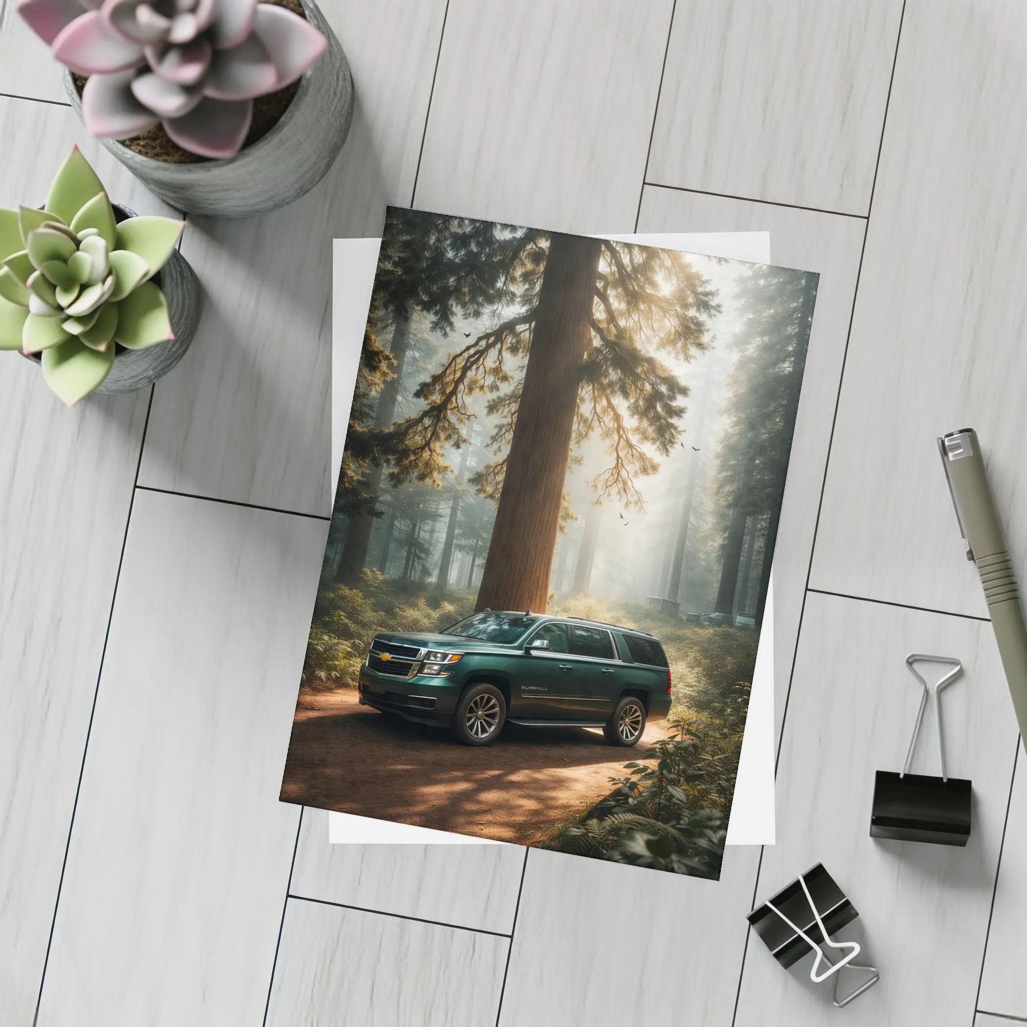 Chevrolet Suburban SUV in Misty Forest – Postcards