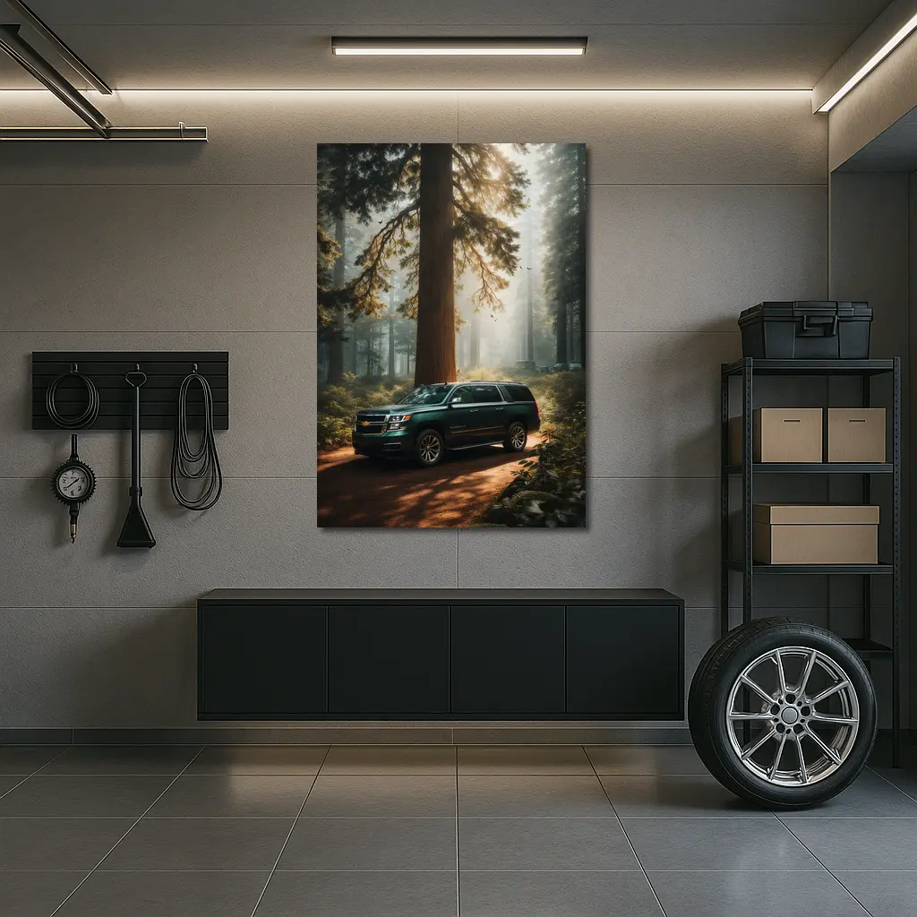 Chevrolet Suburban SUV in Misty Forest – Wall Art