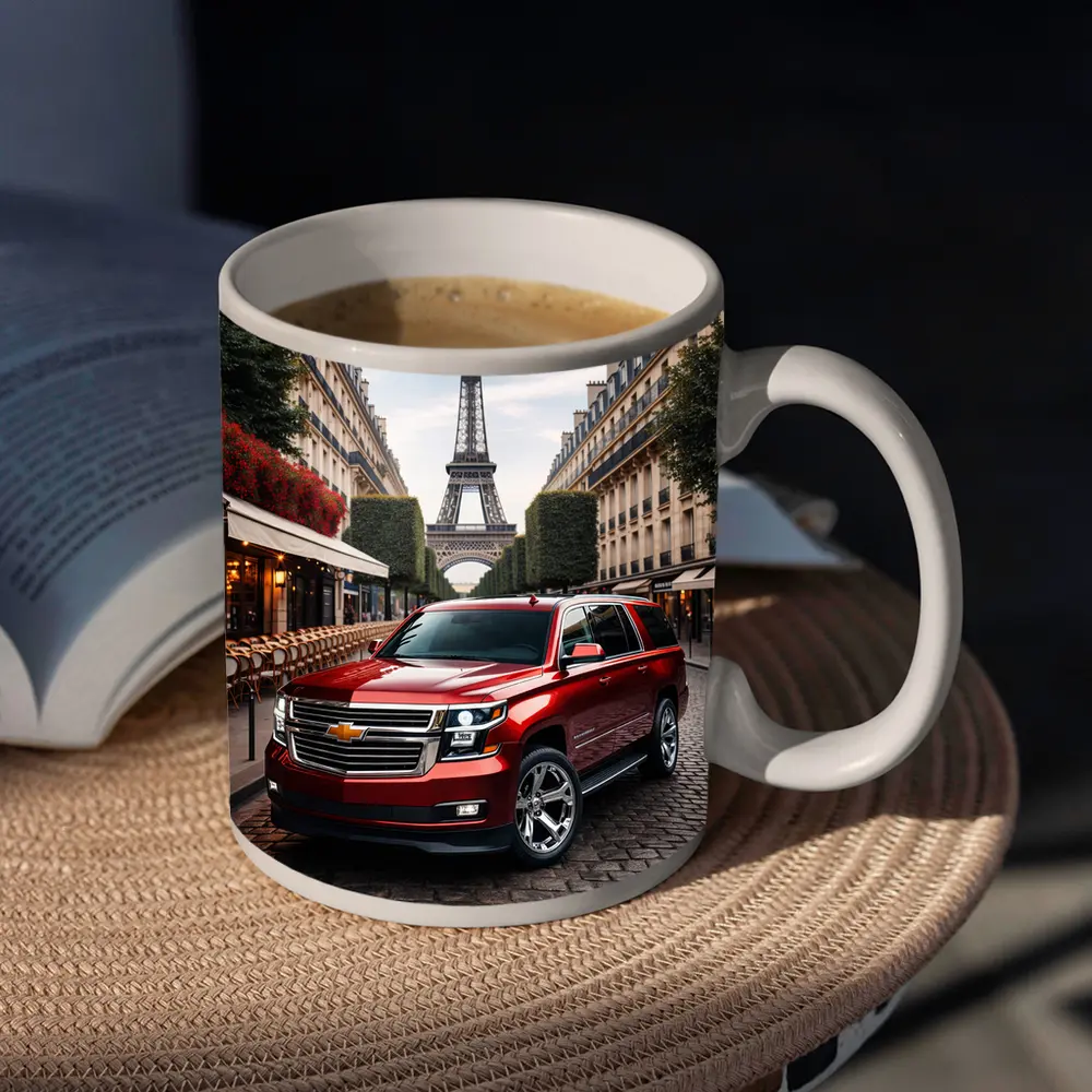 Chevrolet Suburban Red SUV Paris Street – Mugs